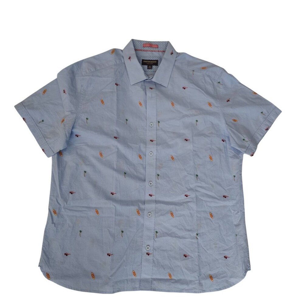 Johnston & Murphy Men's Light Blue Embroidered Short Sleeve Summer Shirt Size XL - Picture 2 of 9